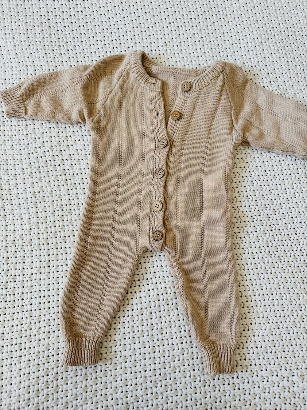 Cozy Knit Button-Front One-Piece in Light Brown